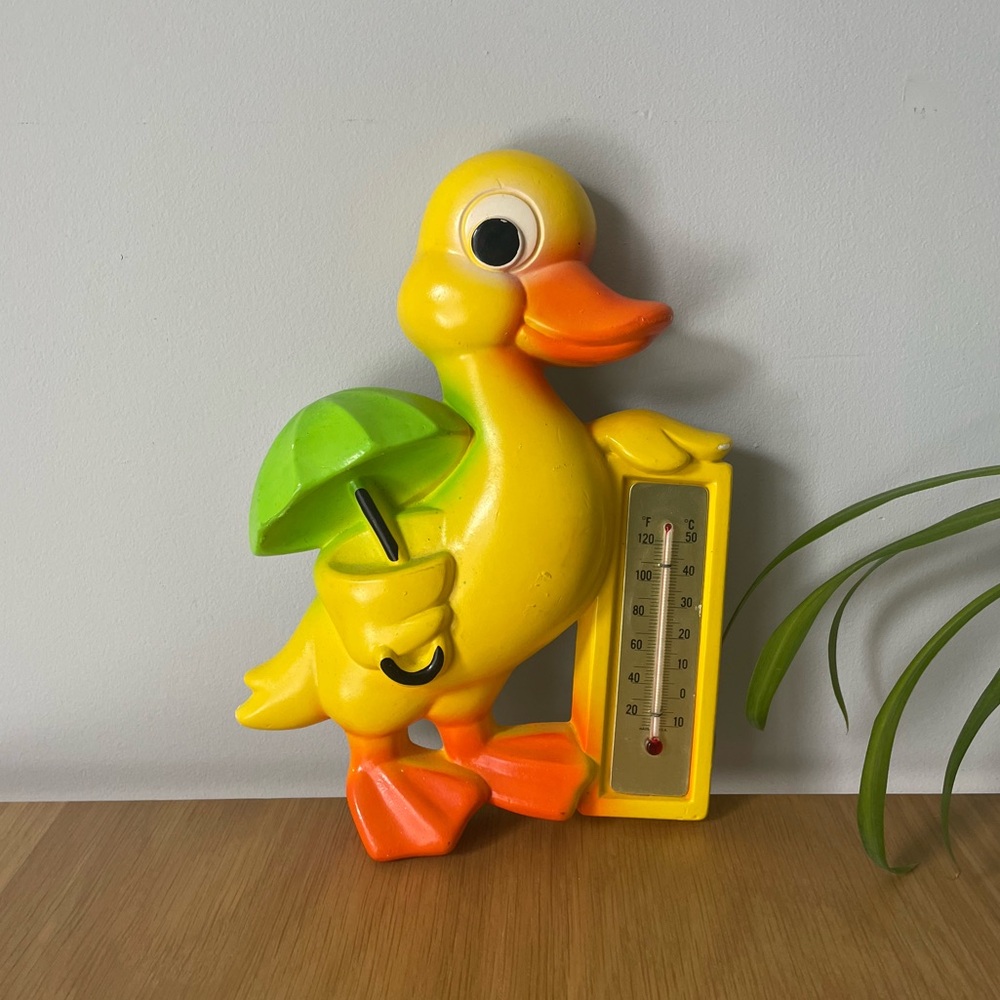 Vintage 70s Miller Studio Chalkware Yellow Duck with Umbrella Wall Plaque